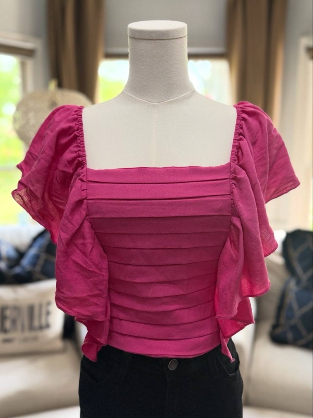 DO+BE Fuchsia Square Neck Ruffle Sleeve Top - Picture 3 of 3